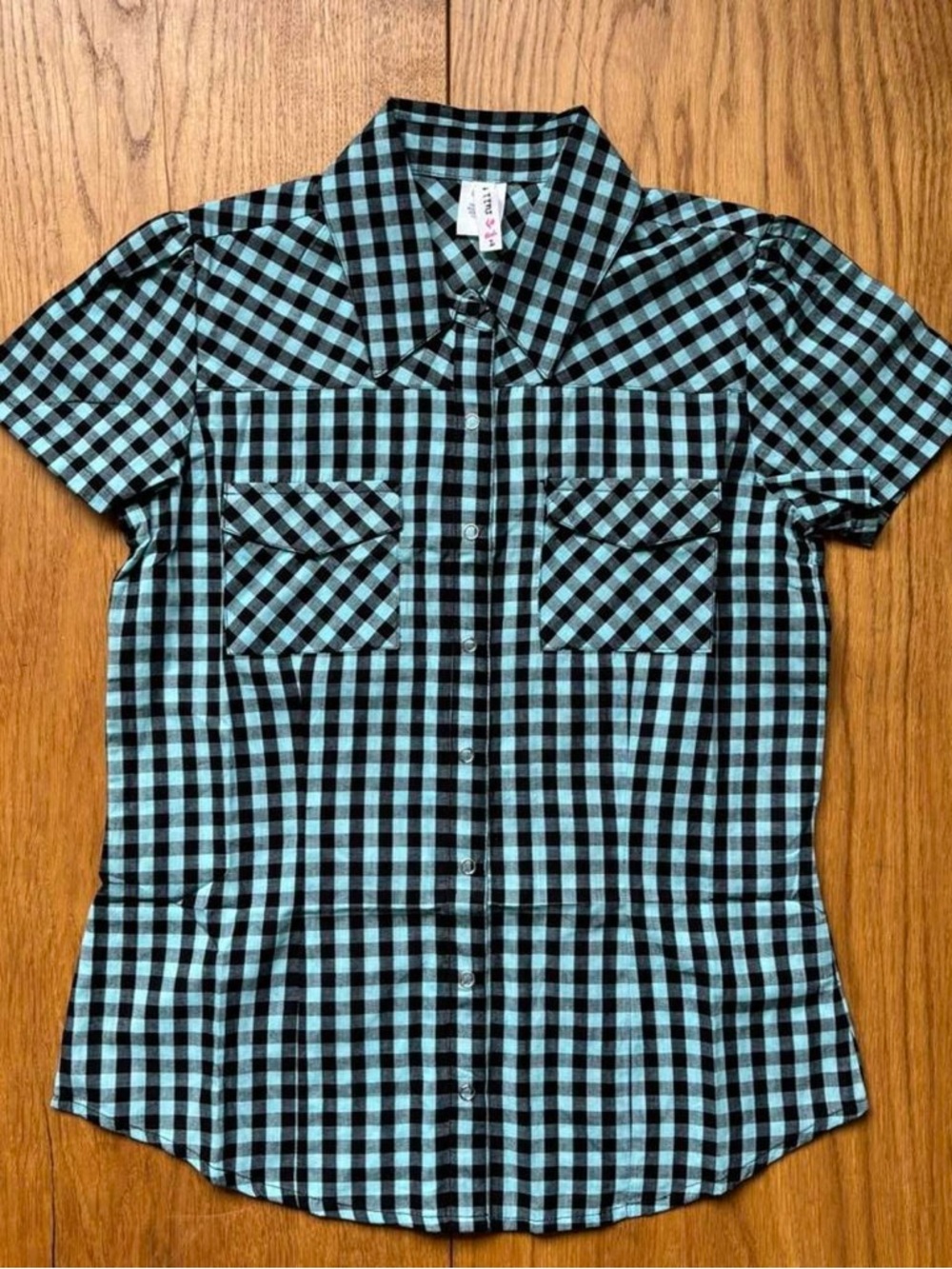 full tilt teal gingham button-up shirt